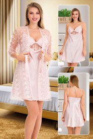 Resim Jenny Daphne Lady Saten 2 li Brodeli Sabahlık Takımı 