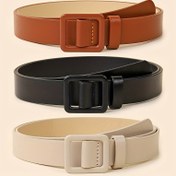 Resim Moda Kare Toka İğnesiz Dekoratif Kemer, Çok Yönlü Düz Renk Kadınlar İçin Pürüzsüz Kemer. 