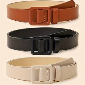 Resim Moda Kare Toka İğnesiz Dekoratif Kemer, Çok Yönlü Düz Renk Kadınlar İçin Pürüzsüz Kemer. 