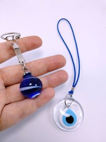 Resim Ennea Art Saydam Nazar Boncuğu Araba Dikiz Ayna Süsü Küre Çizgili Anahtarlık Set El Yapımı Cam Hediyelik Eşya 