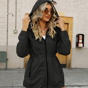 Resim Kadınlar için Çift Taraflı Çiçek Baskılı Hafif Ceket - Günlük Kapüşonlu Fermuarlı Cepli, Polyester, İlkbahar & Sonbahar için Mükemmel 