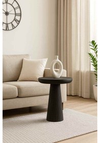 Resim Modern Tekli Yan Sehpa Masif Ahşap Mantar Sehpa - Siyah Renk Siyah 