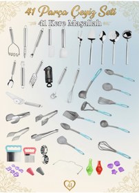 Resim birpa "evimizin vazgeçilmezleri" 41 Parça Çeyiz Seti, Pratik Mutfak Gereçleri, Servis Grubu, Maşa Seti (Paslanmaz Set) 