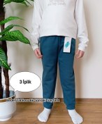 Resim VİP BERA TEKSTİL Çocuk Petrol Mavisi Şardonlu Kışlık 3 Iplik Paçası Lastikli Eşofman Altı 