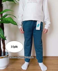 Resim VİP BERA TEKSTİL Çocuk Petrol Mavisi Şardonlu Kışlık 3 Iplik Paçası Lastikli Eşofman Altı 