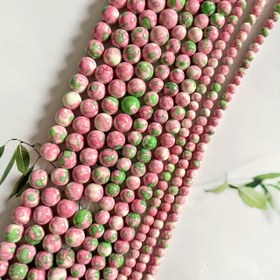 Resim El yapımı takılar için mükemmel olan şık 18cm pembe ve yeşil mermer taş boncuklar - El yapımı şans ve aksesuarlar için mükemmel 