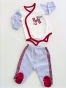 Resim Kidaxi Unisex Bebek Baby Boss Taxi Drive Temalı Gizli Eldivenli Piti Kare Bordo Şeritli Body 