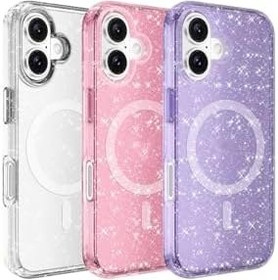 Resim Apple iPhone 16 Kılıf Magsafe Uyumlu Şarj Özellikli Parlayan Simli Saydam Renkli Zore Allstar Kapak-Mor 