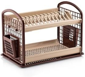 Resim SY-4516 Plastik Yeni Çift Katlı Bulaşık Kurutmalık Tabaklık Kahverengi 