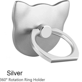 Resim GongtuShop Kedi-Gümüş Tarzı Parmak Yüzük Cep Telefonu Akıllı Telefon Standı Tutucu Cep Akıllı Yuvarlak Telefon Yüzük Şeffaf Kedi Tutucu Kalp Soketi Araç Montaj Standı (Yurt Dışından) 
