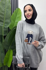 Resim Tesettür Diyarı Kadın Ayıcıklı Teddy Bear Triko Kazak Bisiklet Yaka 
