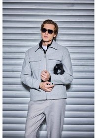 Resim Defacto Slim Fit Dar Kesim Polo Yaka Astarlı Fermuarlı Cepli Kışlık Mont F0461AX25AU Gri 