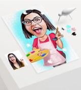 Resim Kişiye Özel Bayan Ressam Karikatür 240 Parça A3 Puzzle - 1 
