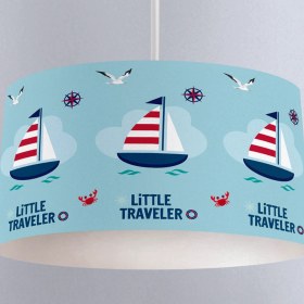 Resim instababyrooms Mavi Küçük Gezgin Desenli Çocuk Odası Dijital Baskılı Sarkıt Avize 