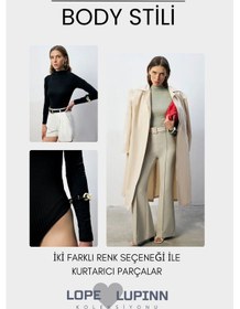 Resim Kadın Çıtçıtlı Dik Yaka Uzun Kollu Basic Body Rahat Fit, Yeni Sezon, Kadın Body Siyah 