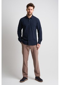 Resim Alexandergardı Uzun Kollu Katlanabilir Kol Erkek Keten Gömlek Eg-1842-02 Lacivert 