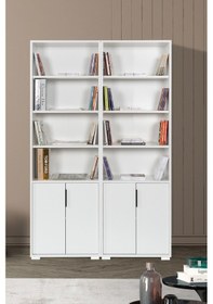 Resim 8204 Evm Kitaplık , 4 Kapaklı , 12 Bölmeli , 10 Raflı , Beyaz , Ofis , Çalışma Odası Beyaz 