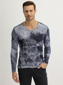 Resim Antrasit V Yaka Batik Desenli Pamuklu Sweatshirt Kigili
