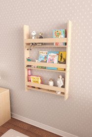 Resim Step Montessori Tarzı Duvar Kitaplığı Doğal Ahşap 