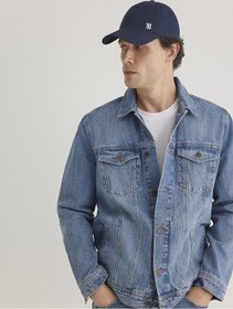 Resim Mavi - Drake Classic Denim Puslu Indigo Mavi Jean Ceket 010143-89136 Koyu Mavi 