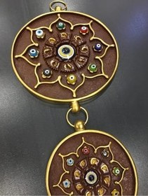 Resim Dekoratif Nazarlık Duvar Süsü, 2'li Set, Altın-Kahverengi, 15x43 cm, Cam Boncuklu, Püsküllü 