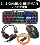 Resim Zineets Led Aydınlatmalı Multimedya Işıklı Oyuncu Klavye Mouse Kulaklık Seti Usb Q Türkçe Gaming + Mousepad 