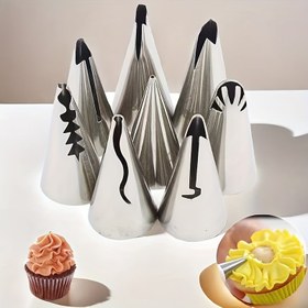 Resim 7 Adet Paslanmaz Çelik Pilili Etek Pastane Uçları - Cupcake & Pastalar için Benzersiz Desenlerle Kek Dekorasyon Seti - Profesyonel & Ev Pastacılari için Premium Pişirme Malzemeleri - Kolay Temizlenebilir & Gıda Güvenli, Pişirme Aksesuarları 