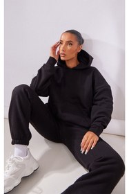 Resim CLAYES Basic Düz Eşofman Takımı Sweatshirt Jogger - Kapüşonlu Oversize Şardonlu Lastik Paça 