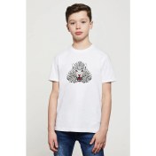 Resim Kaplan Baskılı Unisex Çocuk Beyaz T-Shirt 