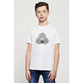Resim Kaplan Baskılı Unisex Çocuk Beyaz T-Shirt 