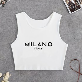 Resim Kadınlar için Milano İtalya Grafikli Atlet - Kolsuz Rahat V-Yaka, Cesur Harf Baskılı, Nefes Alabilen Esnek Kumaş, Bahar ve Yaz Kıyafetleri İçin Mükemmel, Çok Yönlü Giyim | İtalyan Tarzı Üst | Rahat Kesim 