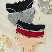 Resim 5'li Paket Kadınlar için Hipster Üçgen Külot - Kontrast Kenarlı Yumuşak Nefes Alabilen İç Çamaşırı, 5 Katı Renk (Siyah / Bej / Gri / Kırmızı / Beyaz), Günlük Rahatlık için Sadece Elde Yıkama, Çok Yönlü İç Çamaşırı | Minimalist Tarz | Kaliteli Kumaş 