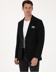 Resim Cacharel Siyah Slim Fit Yün Karışımlı Kırlangıç Yaka Balık Sırtı Blazer Ceket 