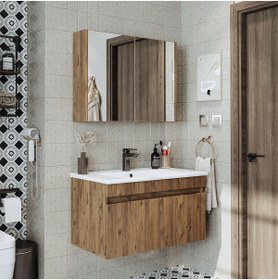 Resim ROOMART '' Lavabolu '' Atlantik Mat Mdf 85 Cm Banyo Alt Dolap Aynalı Üst Dolap 