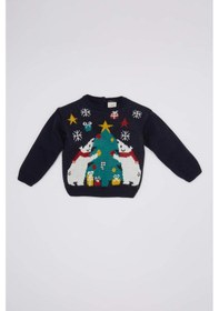 Resim DeFacto Erkek Bebek Bisiklet Yaka Yılbaşı Temalı Triko Kazak C8878A524WNNV241 Lacivert 