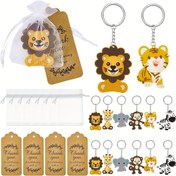 Resim Zoo Macera Anahtarlık Seti - Aslan, Kaplan, Zürafa, Zebra ve Fil Tılsımları "Teşekkür" Etiketleri ile, Doğum Günleri, Partiler ve Kutlamalar için İdeal, Parti Aksesuarı | Jungle Temalı Dekor | Dayanıklı Çinko Alaşım 