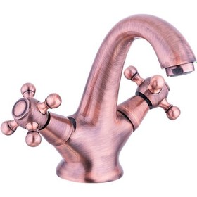 Resim İsaoğlu Yapı Bakır Lavabo Bataryası Bronz Musluk Klasik Özel Tasarım Armatür Mat Bakır Banyo Musluğu Vintage Bakır 