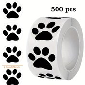Resim Şeffaf Tabanlı Köpek Kedi Pençe Baskılı Yapışkanlı Dekoratif Etiketler Rulo 2.49cm, 500 etiket ile küçük işletmeler, posta, pişirme ve hediye süslemeleri için uygun 