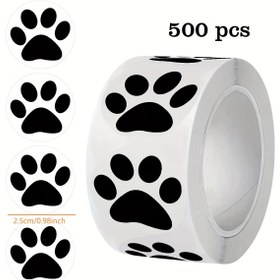 Resim Şeffaf Tabanlı Köpek Kedi Pençe Baskılı Yapışkanlı Dekoratif Etiketler Rulo 2.49cm, 500 etiket ile küçük işletmeler, posta, pişirme ve hediye süslemeleri için uygun 