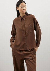 Resim Özel Dokulu Tencel Gömlek - Kahverengi - Kahverengi / L 