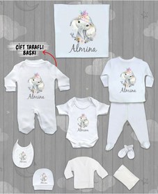 Resim Minito Baby İsme Özel 10'lu Pamuklu Kız Bebek Hastane Çıkışı Seti_MT_183-10 Krem 