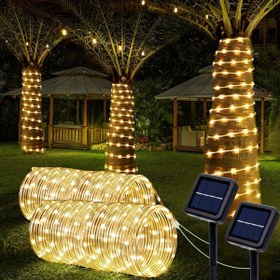 Resim Güneş Enerjili LED Dizüstü Işıklar Dış Mekan Dekoru, 8 Modlu Plastik Palmiye Tüp Işıkları, Havuz, Düğün, Noel Bahçesi, Yolu Aydınlatmak İçin Mükemmel - Güneş Enerjili, Kablolama Gerektirmez! 