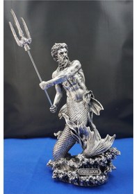 Resim Poseidon Heykel Biblo Tasarım - 30 Cm Mitolojik Obje Hediyelik Eşya Ev Dekor Gümüş 
