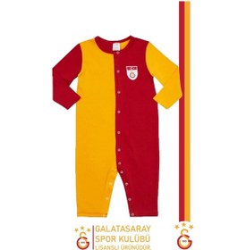 Resim Galatasaray Lisanslı Uzun Kol İsme Özel Bebek Tulum Aslan Baskılı Ahşap Kutulu Sarı - Kırmızı 