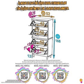 Resim Modilayn Umay' 2 Li Kapı Önü 52x 168 X 26 Cm Lik 4 Düşer Kapak 8 Göz Bölmeli Ayakkabılık Antrasit - Beyaz 