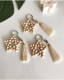 Resim Emtory 50 Adet Yıldız Boncuk Anahtarlık Ahşap Hediyelik Söz, Nişan, Kına, 50 Adet Tek Tek Paketli 