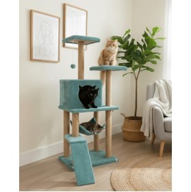Resim AyrStore Reyo Pet S9 Kedi Tırmalama Kulesi Platformlu 124 cm Turkuaz 