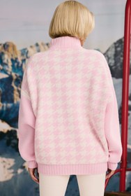 Resim Pastel Pembe Büyük Beden Yarım Fermuarlı Kalın Örgü Kazak - L 