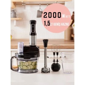 Resim 2000W Mutfak Robotu, Dilimleme ve Doğrama, 1,5l Hazneli, Kulplu, Şık Siyah Renk 
