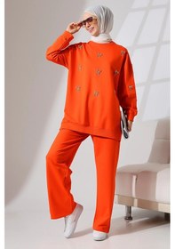 Resim Mihran Butik Kadın Turuncu Mevsimlik Penye Alt Üst Spor Ve Rahat Tesettür Takım Turuncu 